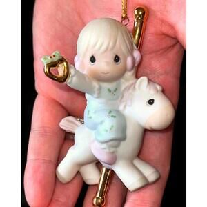 Precious Moments Carousel Girl on Horse Gold Heart Love Cute Pastel Gift